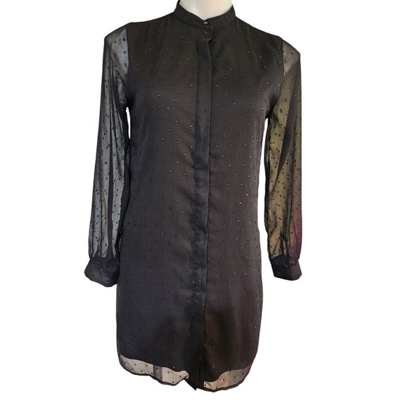 Banana Republic Dresses & Skirts - Banana Republic black shirt dress size small with‎ black shimmer polka dots
